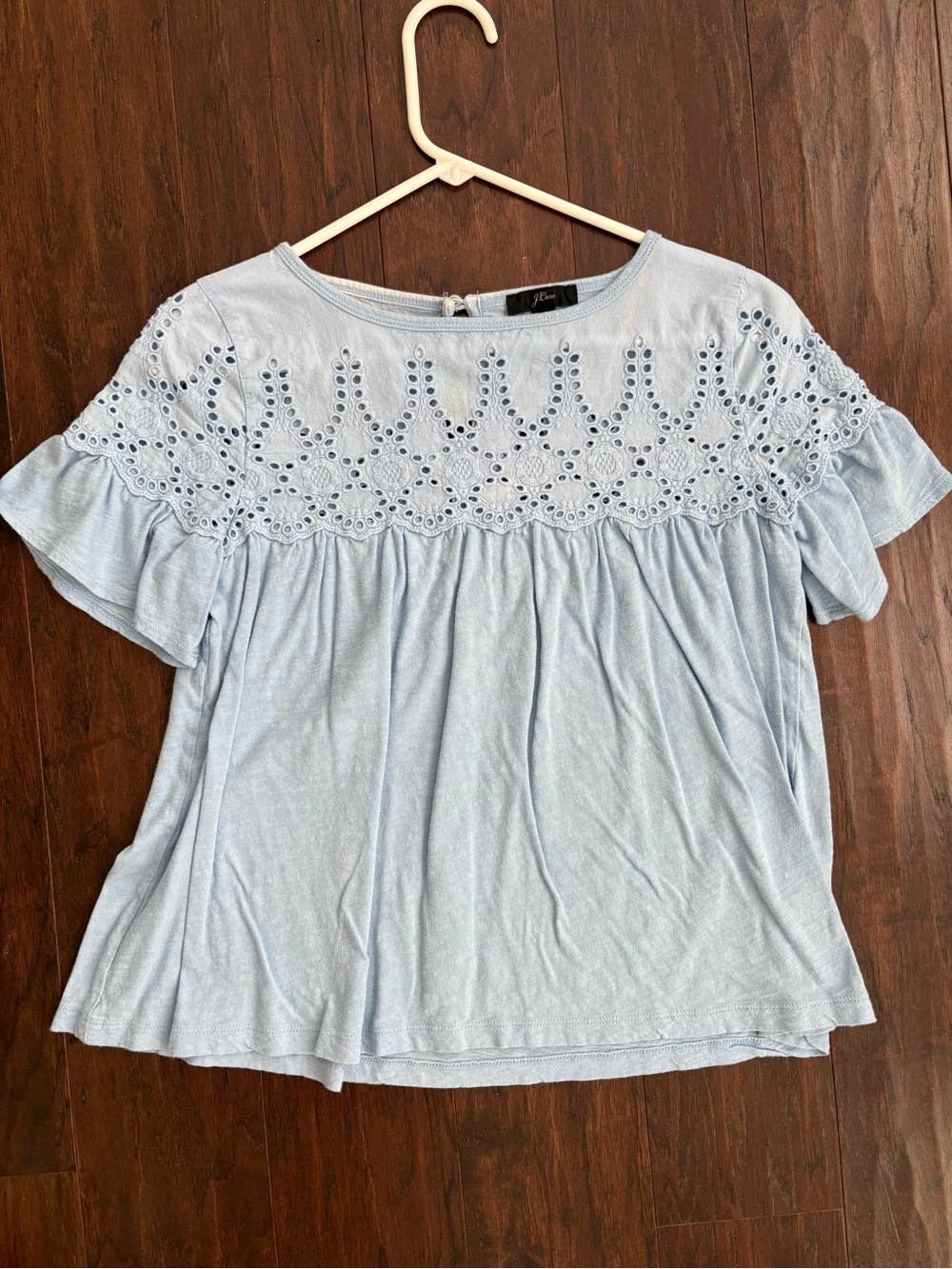 J. Crew Light Blue Eyelet Yoke Flutter Sleeve Top